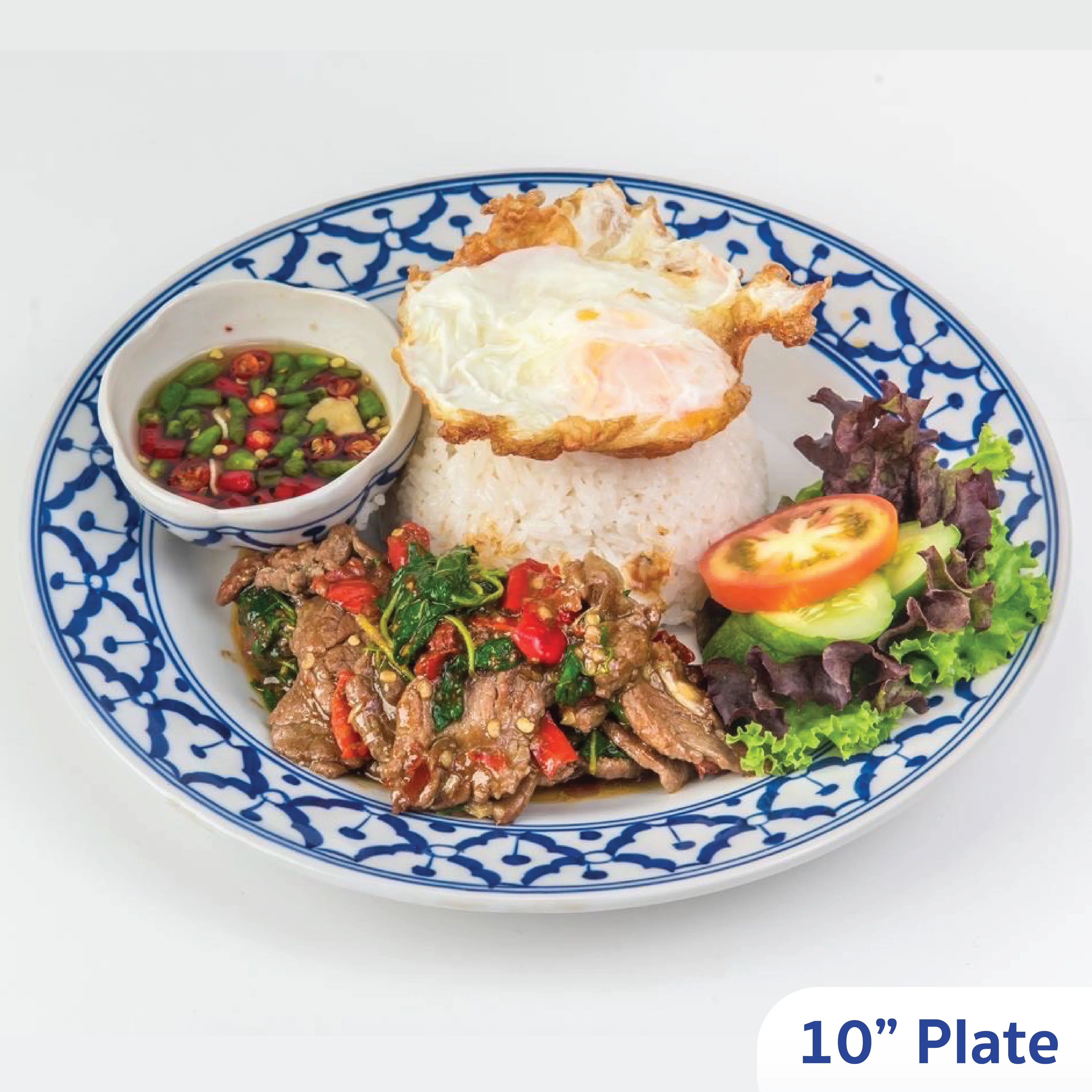 Example of blue and white ceramic tableware in use